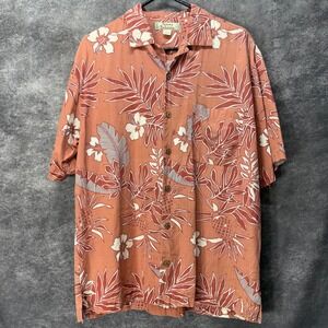 VTG Tommy Bahama 100% Silk Hawaiian Shirt Mens M Terracotta Floral Aloha Luau